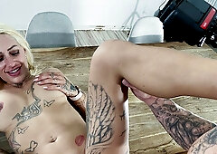 Inked blonde gets rewarded with a dick that tears her pussy apart