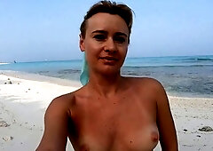 Blonde Solo Female's Nudist Walk on the Beach