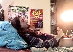 Naughty male punk rocker slurps his own cum in wild solo session (Right Angle)