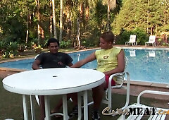 Spunk Meat - Long Haired Beefy Latino & Platinum-Blonde Youngster Public Buttfuck