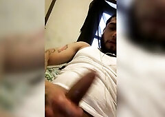 Tatted puerto rican stud rubs his uncut nice-looking knob