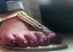 Camera Locates German Girl In The Train Wearing Tight Jeans And Flip Flops