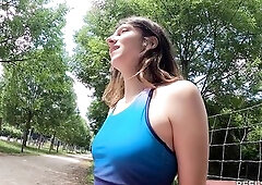 A French Jogger in need of schlong cheats on her boyfriend with two strangers that babe met in the street