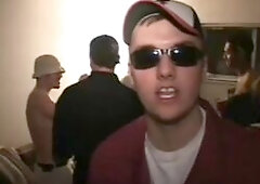 Blonde busty college whore takes cumshot facial at amateur party