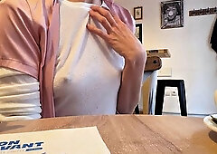 Blonde MILF Mrsmrjones Flaunts Pierced Nipples Peeking from Sheer White Blouse in C