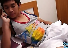 Pee loving Asian twink barebacked by BF in skinny asshole