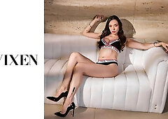 Sexy long-legged brunette Catherine Knight fucked in the doggy style