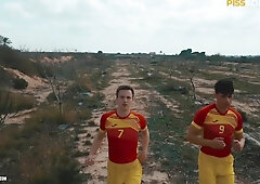 Football lads player without a condom and soles fetish bondage & discipline outdoor