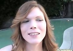 Alluring trans masturbates outdoors