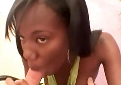 POV with ebony teen sucking on a stiff pipe