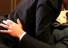 Muscular gay couple take off suits to fuck