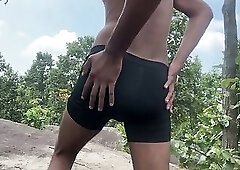 Flexing my body with my pierced cock and catheter inserted in outdoor