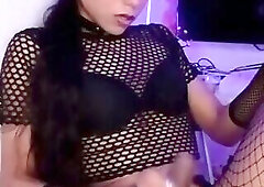 Ali cums on fishnet stockings