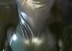 Latex Sissy Fucks Big Black Dildo