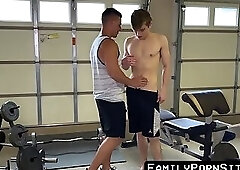 Inked stepson gives it up willingly, pounded raw by muscle hunk
