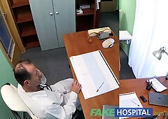 Female doctor gives male patient an intimate exam with oral sex and cumshot to face