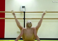 Slender ballerina Dora Tornaszkova gets naked and shows yummy pussy