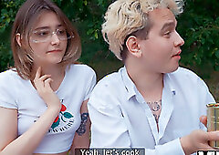 VIP4K. Horny  couples lick asses in the woods and fuck with each other