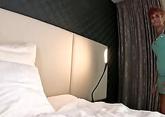 Redhead granny use her pleasant glasdildo for masturbating