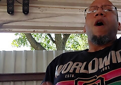 Fapping off in the backyard. Spunking on the table