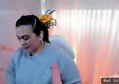 Very big tits BBW pretty web milf with dildo