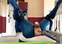 pvcsissy in chastity anal fucking machine 4