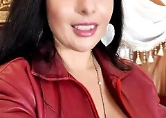 Amateur busty brunette masturbates and does hand job