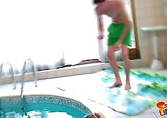 Wealthy babe went out of the swimming pool and got down and dirty with her lover