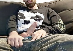 Big cock beard man, deepthroat huge thick cock, big fat cock solo