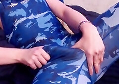 Athletic guy in wrestling attire cums