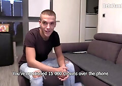 Broke teen cums with a hard cock in his ass