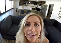 Allie Nicole gives a blowjob in the car before going in the house to get fucked and creampied