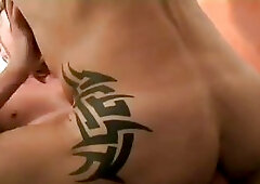 Tattooed guy rimms tattooed ass hole