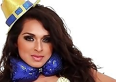 Adventurous young brunette with stockigns and high heels masturbates hard