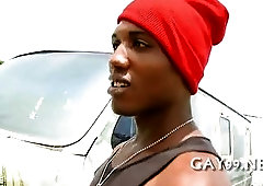 White man gets blowjob from ebony dude