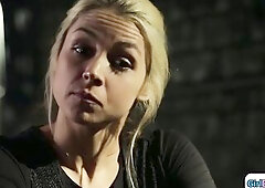 Breasty latin prostitute will give a large boobs agent an climax for her freedom.The small latin chick sucks her melons and is fingered by the blond m