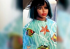 Combating summer heat and tangles, Tatyana gets into the chair naked and let’s me scissor her hair short and making her sexually excited untill that