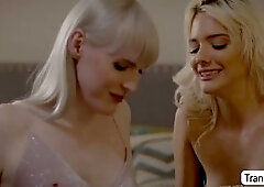 Seductive trans nymph licks and pounds her naughty friend's pussy