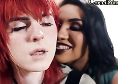 Curvy underware trans banging redhead gf after bj in threeway in this kinky and erotic hardcore session