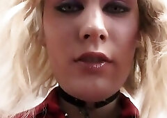 Shemale Bee Armitage strokes her dick while toying her ass