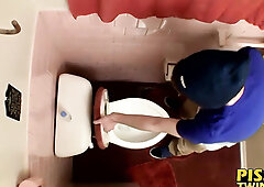 Devin Reynolds grabs his shaft & unloads in the toilet