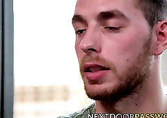 Inked handsome Carter Woods masturbates in interview