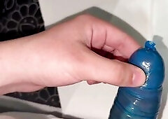 Excited Teen Discharges Giant Load Inside Blue Cum drum - Fucking-rubber Filling Jizz flow