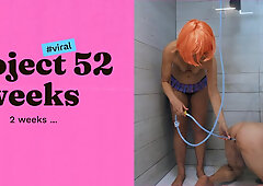 Week 2. My husband has a small cock left for 52 weeks without cumming locked in his chastity cage. Every week, I decided to do something different, he