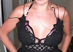 Hot brunette amateur MILF rides hubbys cock