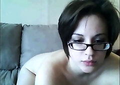 Glasses-wearing Woman Shows Off Her Tits on Webcam