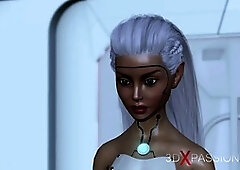 A hot 3D sci-fi android dickgirl rides a gorgeous girl in the space station