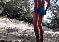 Public Bare Beach – Fellow Takes off Off His Speedo in the Sun (Grind Solo)