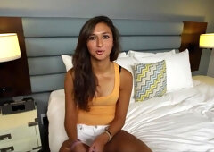 Innocent brunette teen explores fetish creampie desire