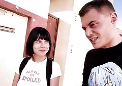 Breathtaking female student returns from college but meets a dominator: oral and cum on her feet!